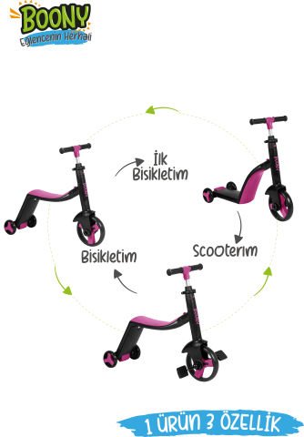 BOONY 3’ü 1 Arada Çocuk Scooter Pembe