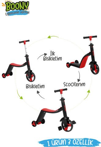 BOONY 3’ü 1 Arada Çocuk Scooter Kırmızı